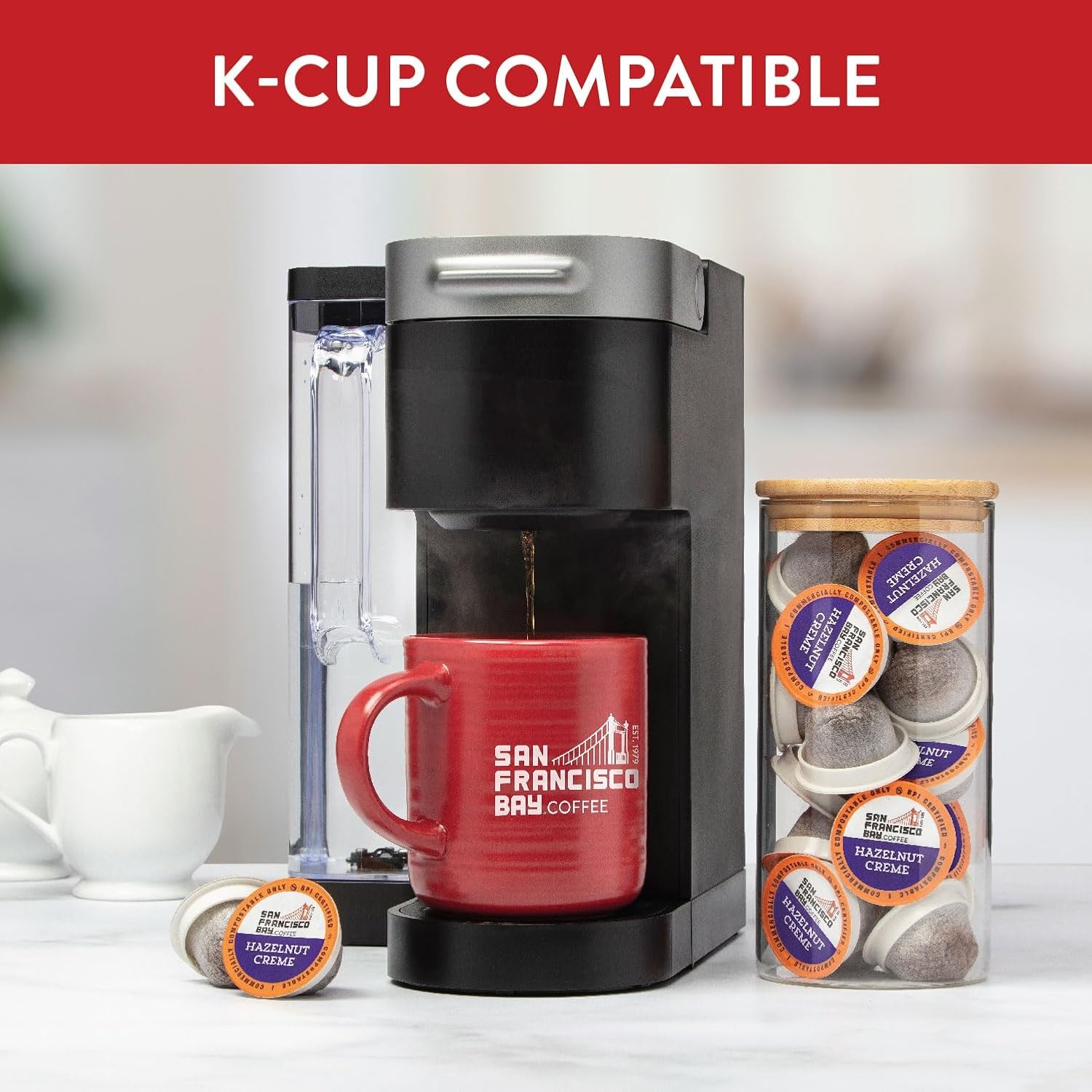 San Francisco Bay K-Cup Coffee Pods, Donut Shop (36 ct), Medium-Light Roast, Commercially Compostable Single-Serve Coffee Pods(Hazelnut Crème)