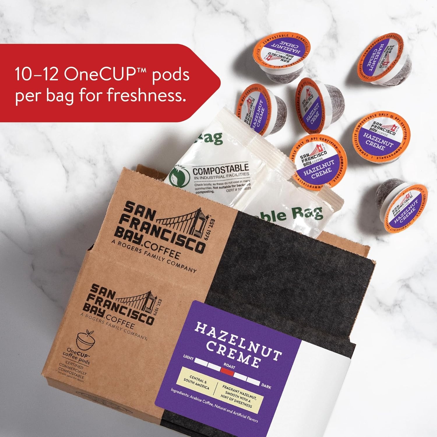 San Francisco Bay K-Cup Coffee Pods, Donut Shop (36 ct), Medium-Light Roast, Commercially Compostable Single-Serve Coffee Pods(Hazelnut Crème)