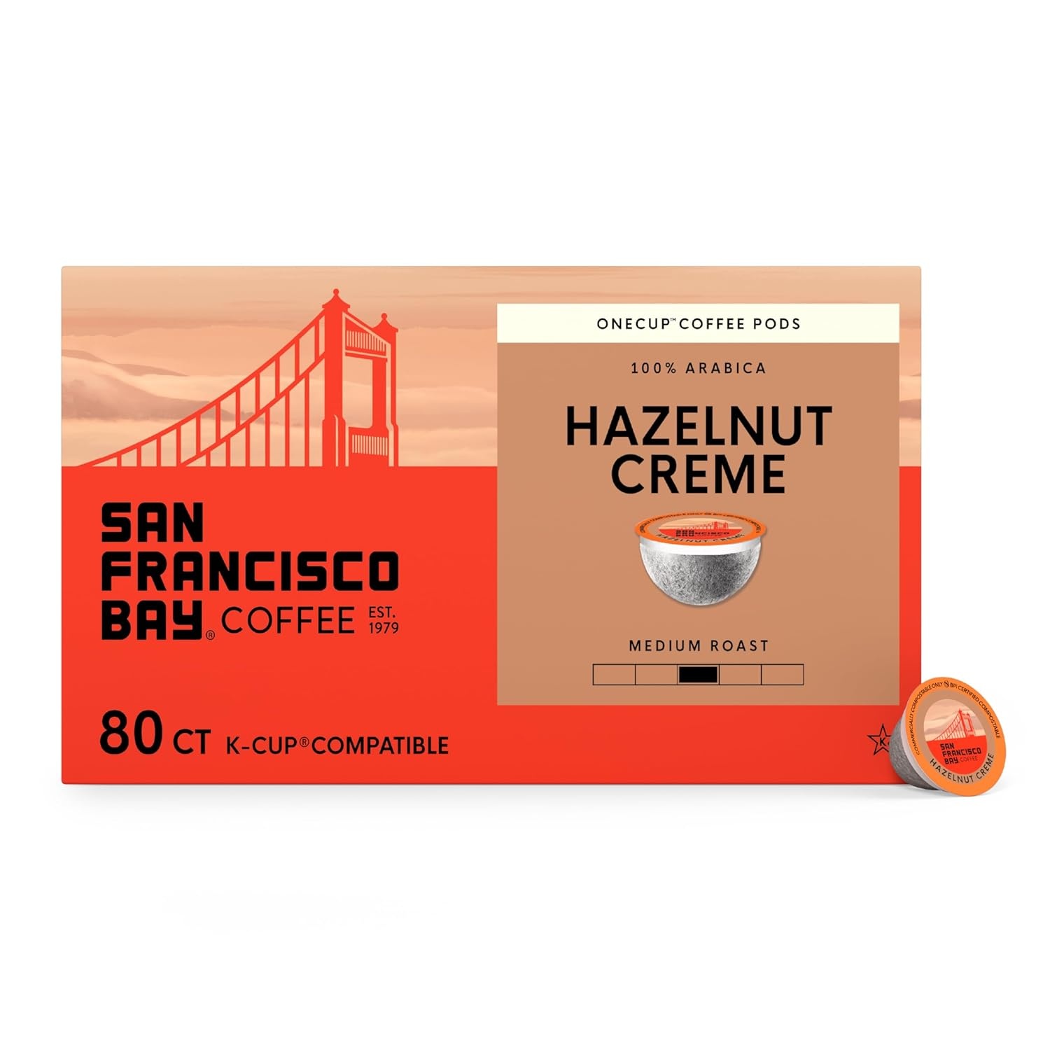 San Francisco Bay K-Cup Coffee Pods, Donut Shop (36 ct), Medium-Light Roast, Commercially Compostable Single-Serve Coffee Pods(Hazelnut Crème)