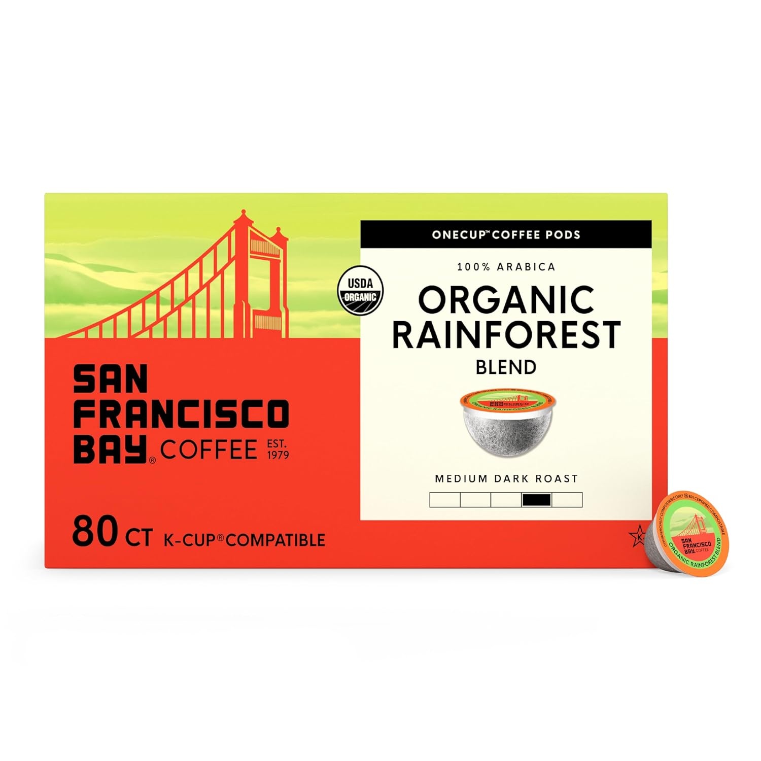 San Francisco Bay K-Cup Coffee Pods, Donut Shop (36 ct), Medium-Light Roast, Commercially Compostable Single-Serve Coffee Pods(Organic Rainforest Blend)