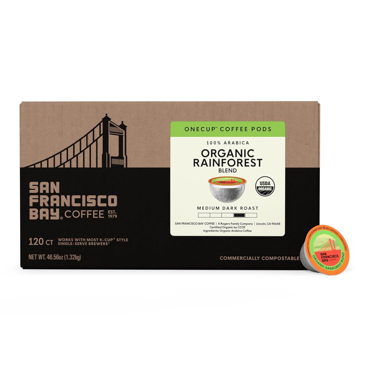 San Francisco Bay K-Cup Coffee Pods, Donut Shop (36 ct), Medium-Light Roast, Commercially Compostable Single-Serve Coffee Pods(Organic Rainforest Blend)