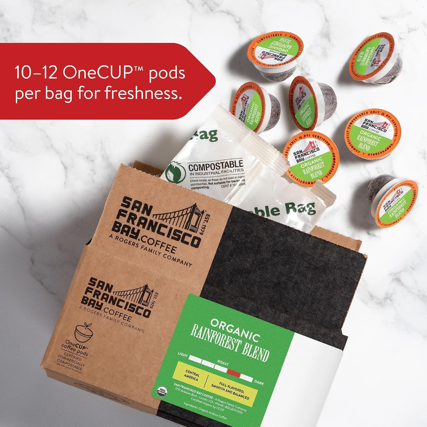 San Francisco Bay K-Cup Coffee Pods, Donut Shop (36 ct), Medium-Light Roast, Commercially Compostable Single-Serve Coffee Pods(Organic Rainforest Blend)
