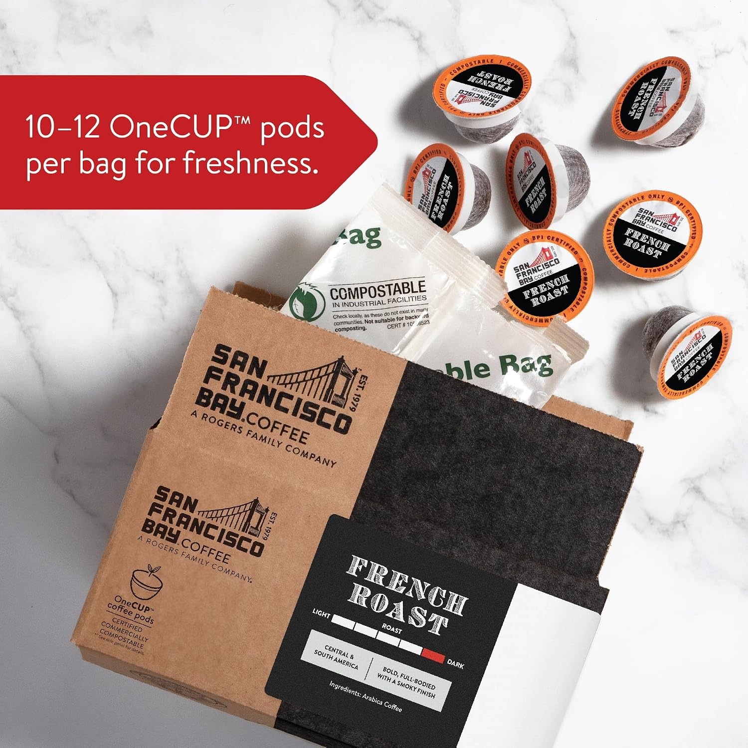 San Francisco Bay K-Cup Coffee Pods, Donut Shop (36 ct), Medium-Light Roast, Commercially Compostable Single-Serve Coffee Pods(French Roast)