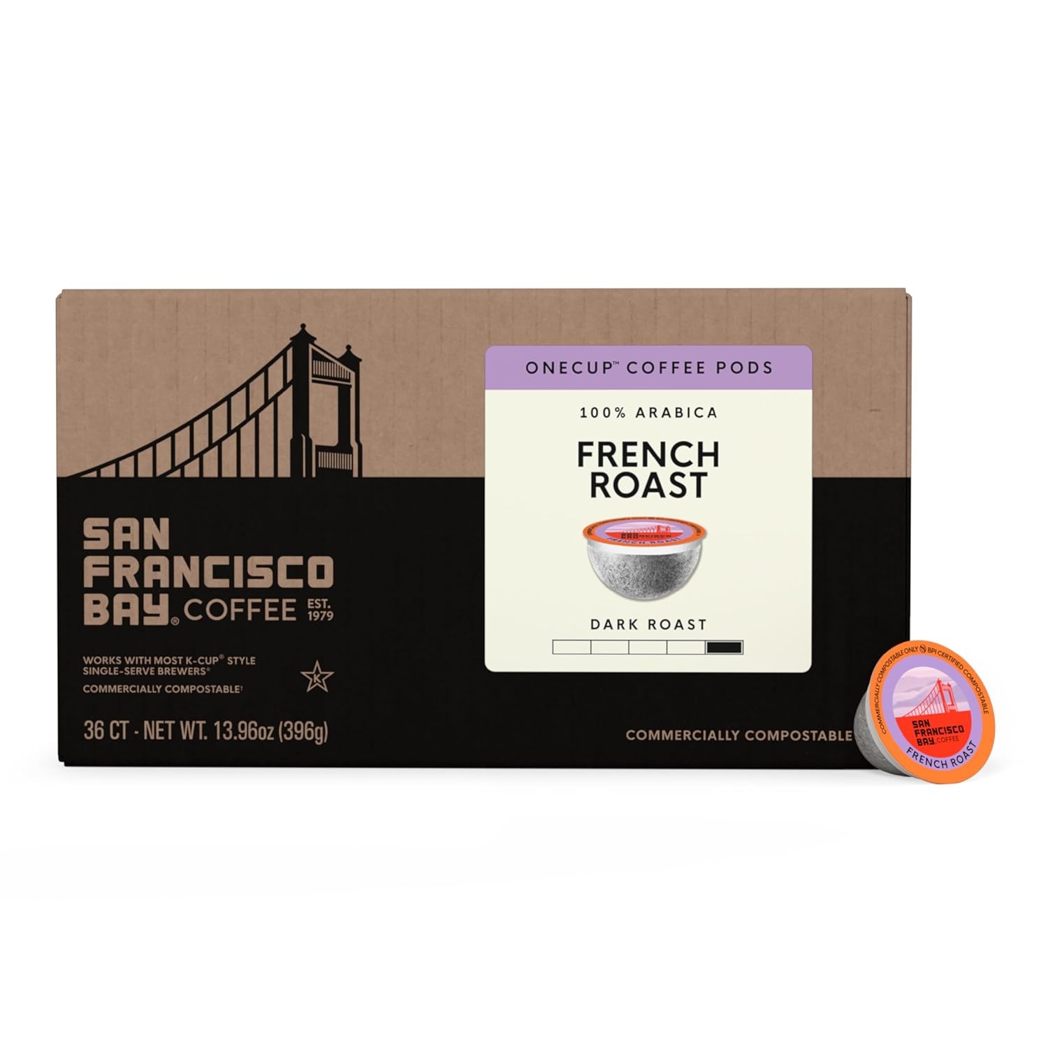 San Francisco Bay K-Cup Coffee Pods, Donut Shop (36 ct), Medium-Light Roast, Commercially Compostable Single-Serve Coffee Pods(French Roast)