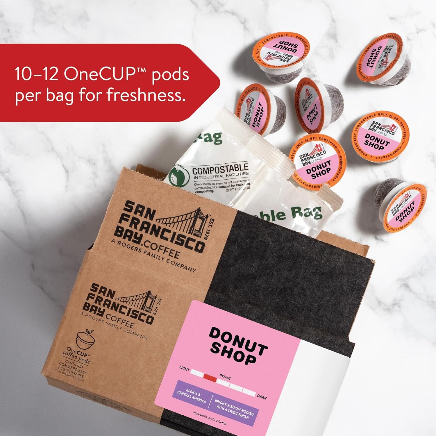 San Francisco Bay K-Cup Coffee Pods, Donut Shop (36 ct), Medium-Light Roast, Commercially Compostable Single-Serve Coffee Pods(Donut Shop)