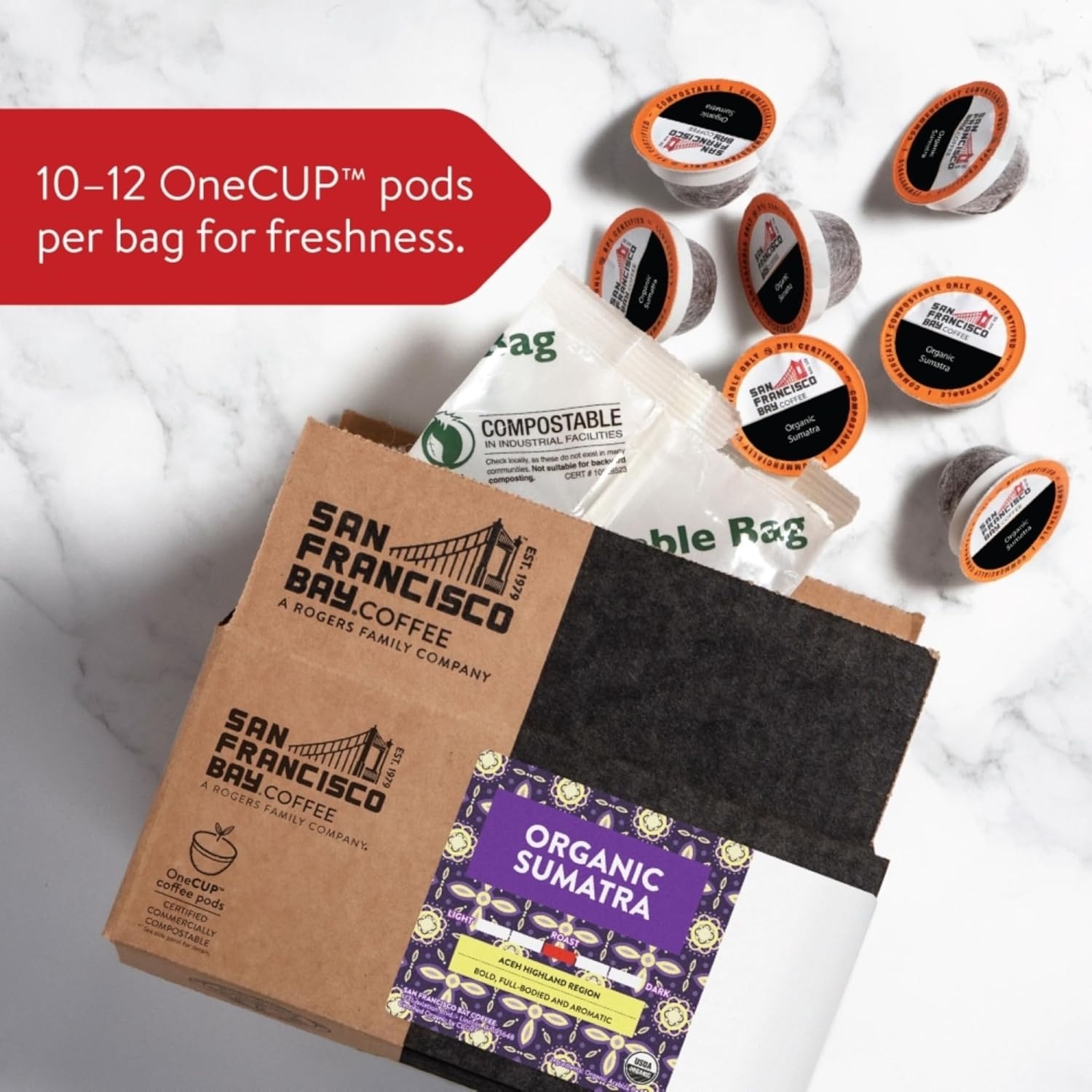 San Francisco Bay K-Cup Coffee Pods, Donut Shop (36 ct), Medium-Light Roast, Commercially Compostable Single-Serve Coffee Pods(Organic Sumatra)