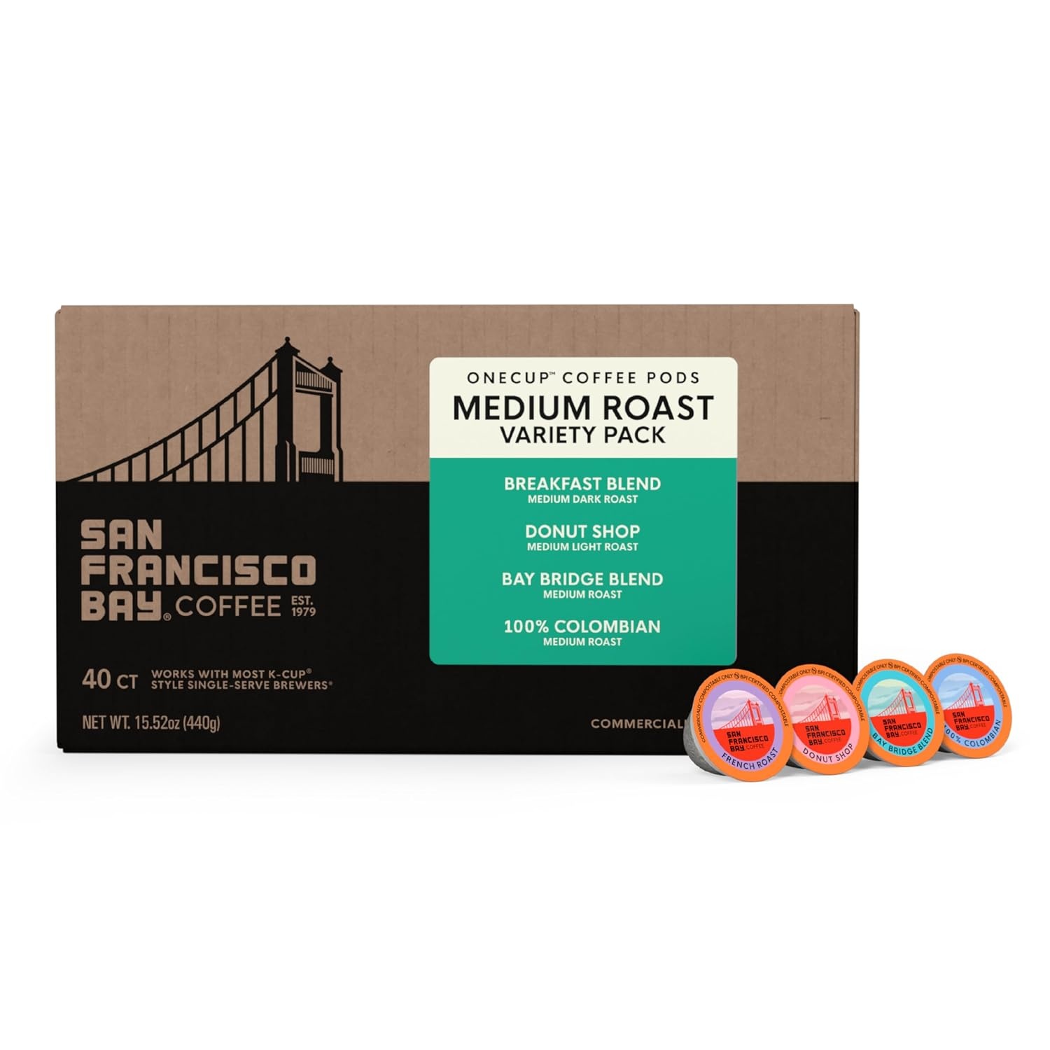 San Francisco Bay K-Cup Coffee Pods, Donut Shop (36 ct), Medium-Light Roast, Commercially Compostable Single-Serve Coffee Pods(Variety Pack Medium Roast)