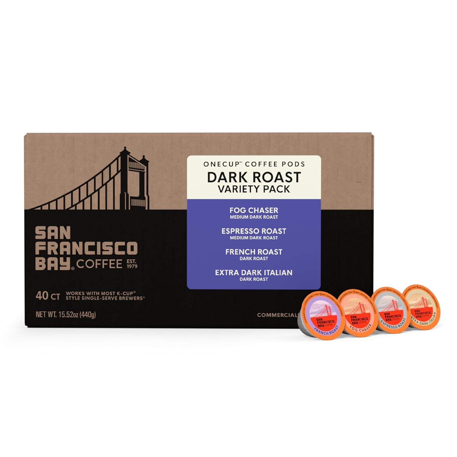San Francisco Bay K-Cup Coffee Pods, Donut Shop (36 ct), Medium-Light Roast, Commercially Compostable Single-Serve Coffee Pods(Variety Pack Dark Roast)