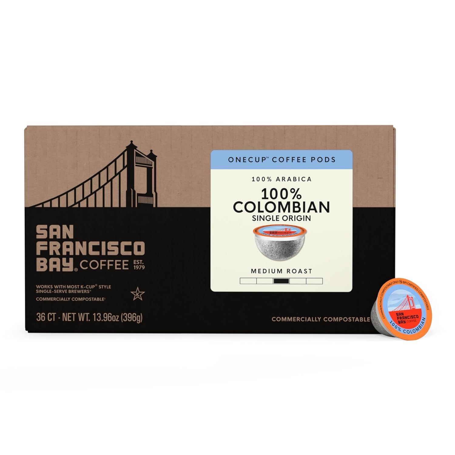 San Francisco Bay K-Cup Coffee Pods, Donut Shop (36 ct), Medium-Light Roast, Commercially Compostable Single-Serve Coffee Pods(Colombian Supremo)