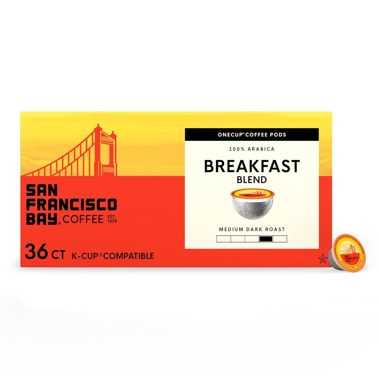 San Francisco Bay K-Cup Coffee Pods, Donut Shop (36 ct), Medium-Light Roast, Commercially Compostable Single-Serve Coffee Pods(Breakfast Blend)