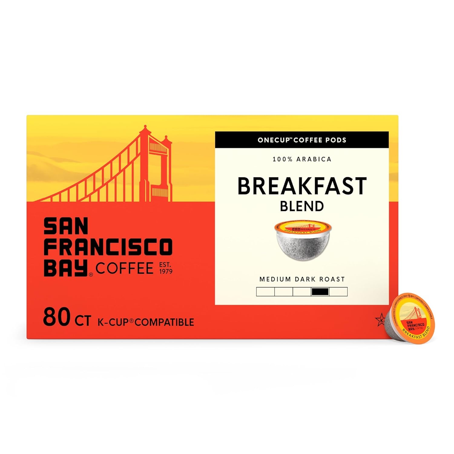 San Francisco Bay K-Cup Coffee Pods, Donut Shop (36 ct), Medium-Light Roast, Commercially Compostable Single-Serve Coffee Pods(Breakfast Blend)