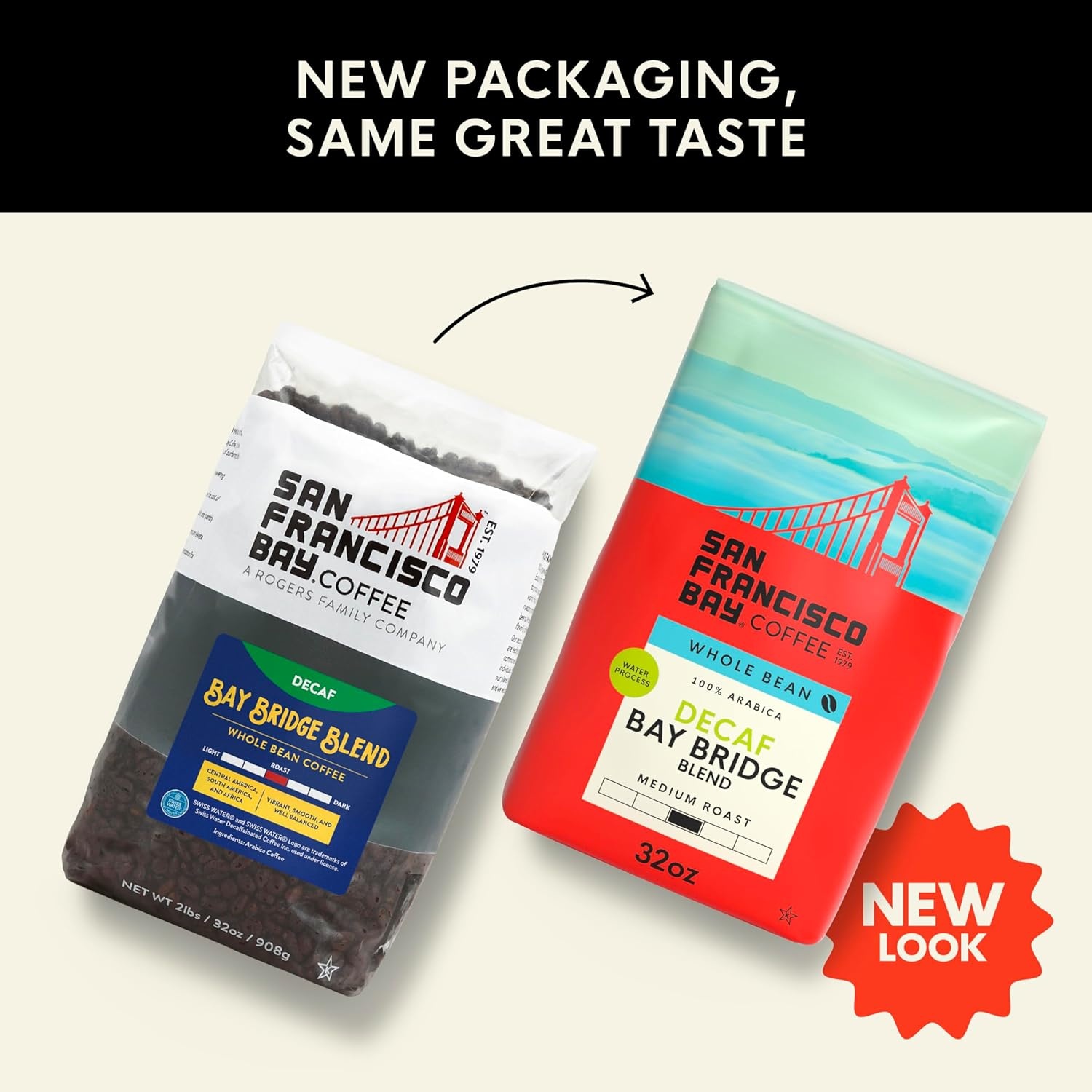 San Francisco Bay Coffee – Medium-Dark Roast Whole Bean Coffee – Espresso Roast (2 lb bag)(DECAF Bay Bridge Blend)
