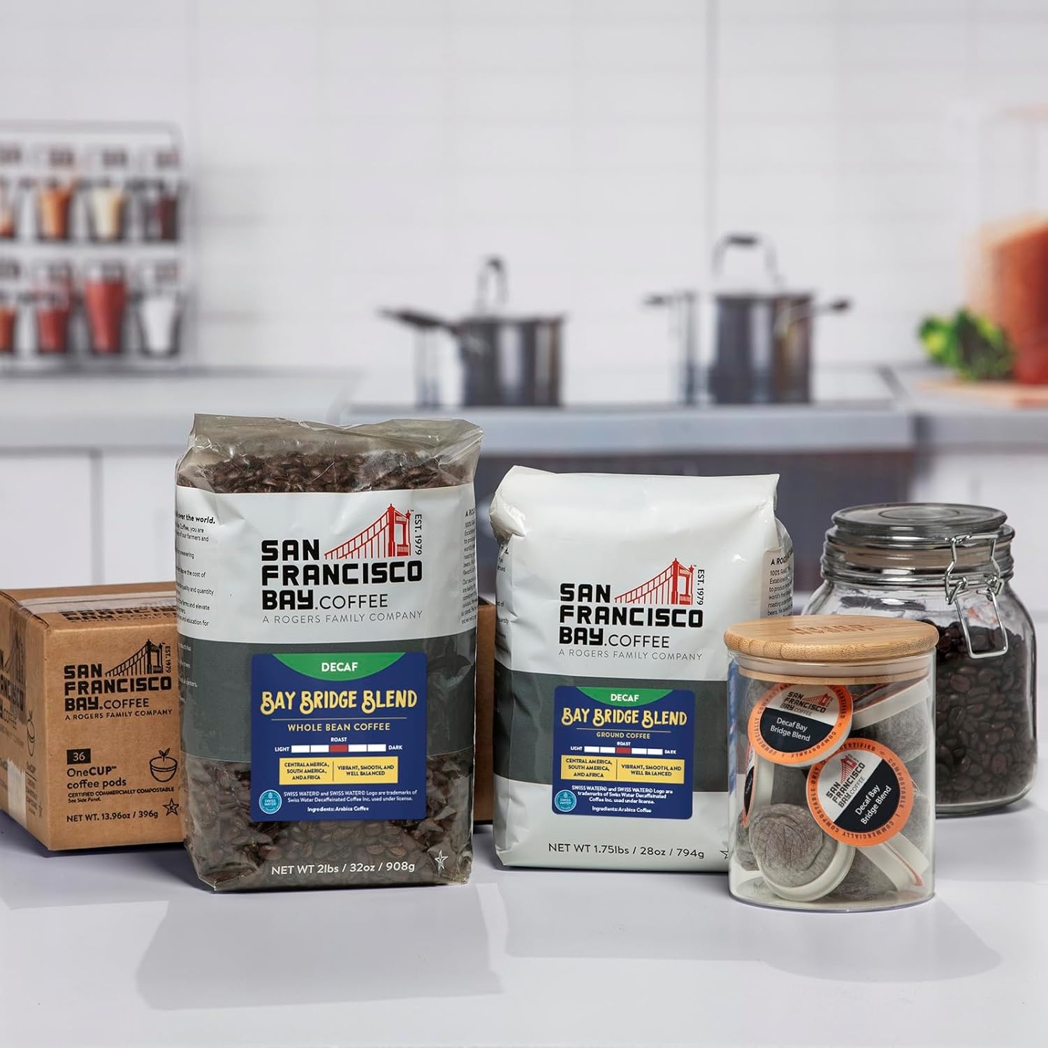 San Francisco Bay Coffee – Medium-Dark Roast Whole Bean Coffee – Espresso Roast (2 lb bag)(DECAF Bay Bridge Blend)