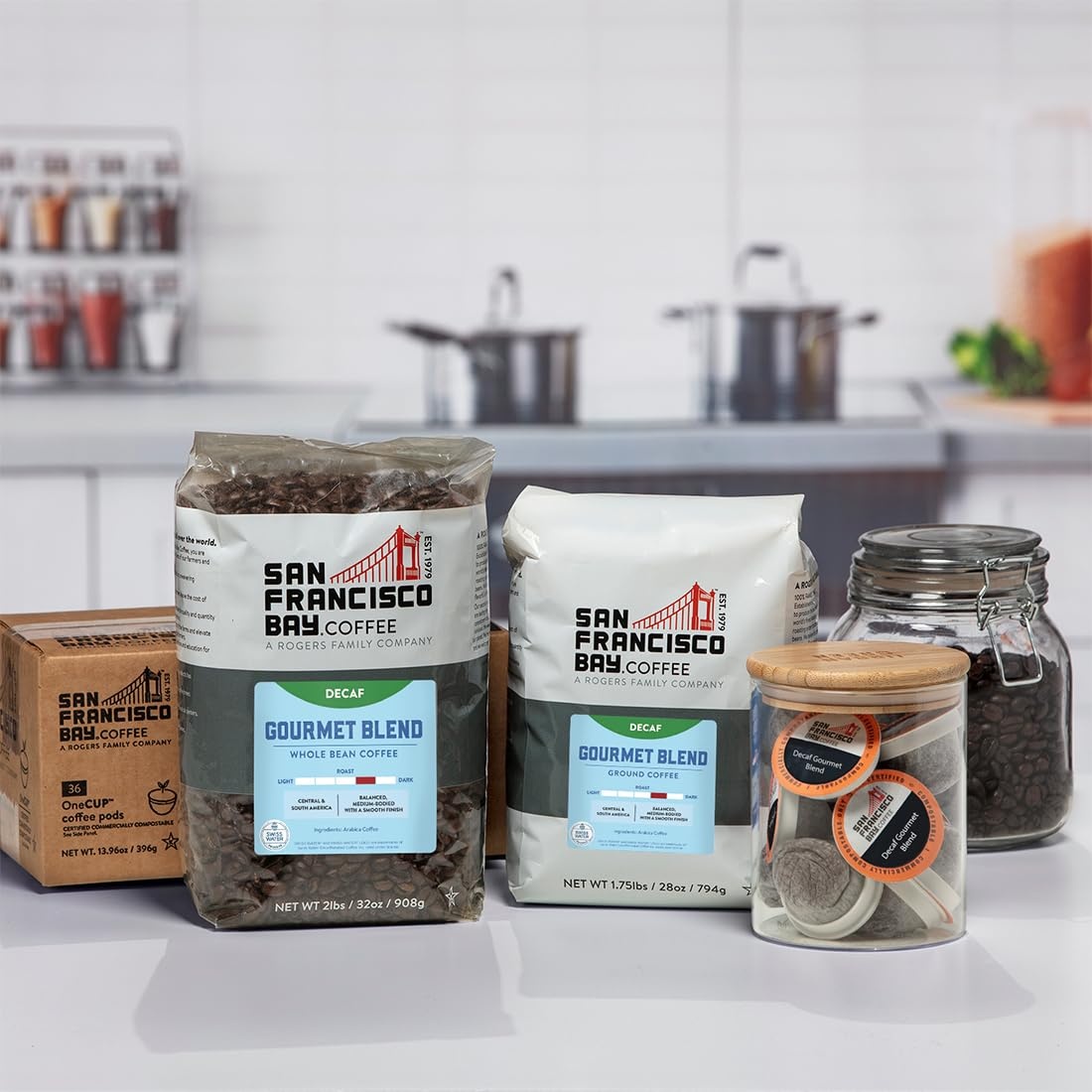San Francisco Bay Coffee – Medium-Dark Roast Whole Bean Coffee – Espresso Roast (2 lb bag)(DECAF Gourmet Blend)