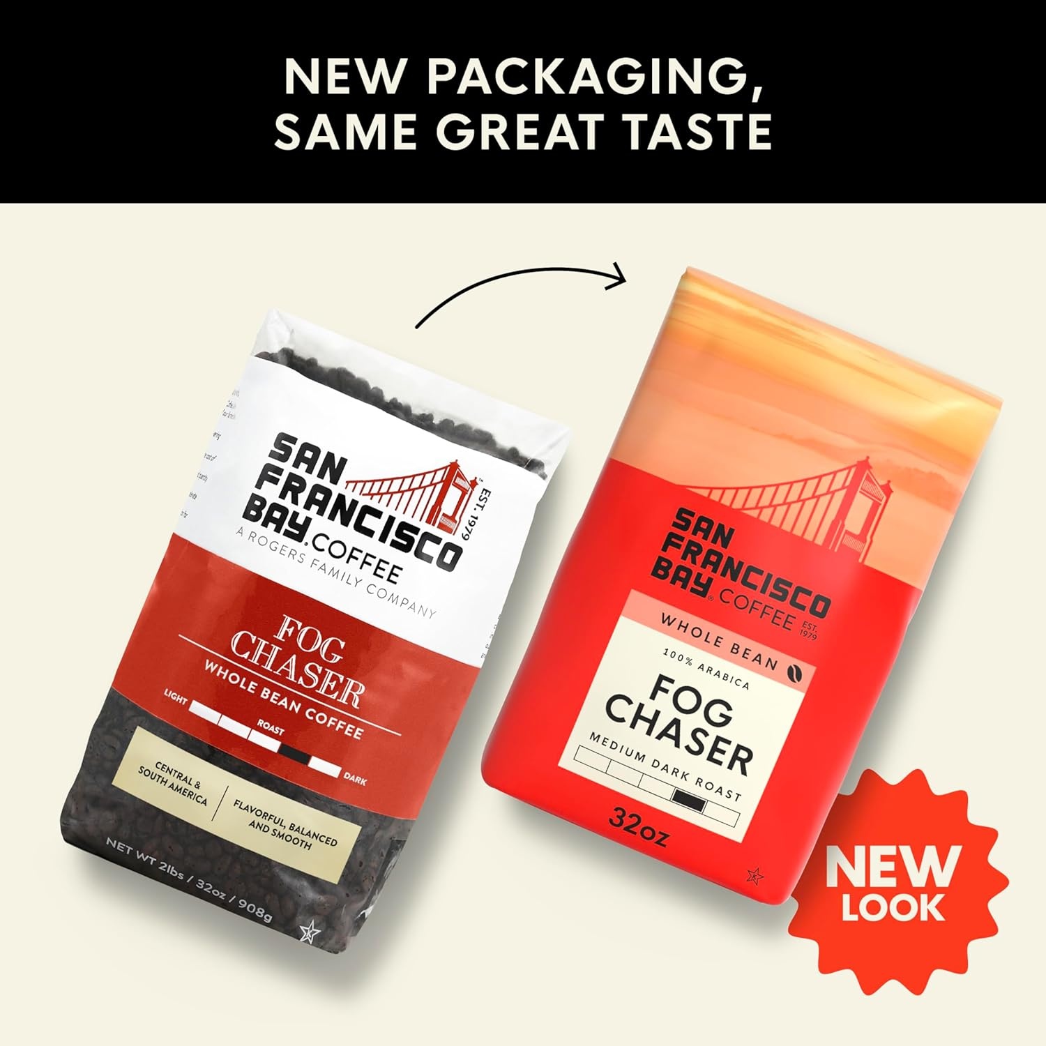 San Francisco Bay Coffee – Medium-Dark Roast Whole Bean Coffee – Espresso Roast (2 lb bag)(Fog Chaser)
