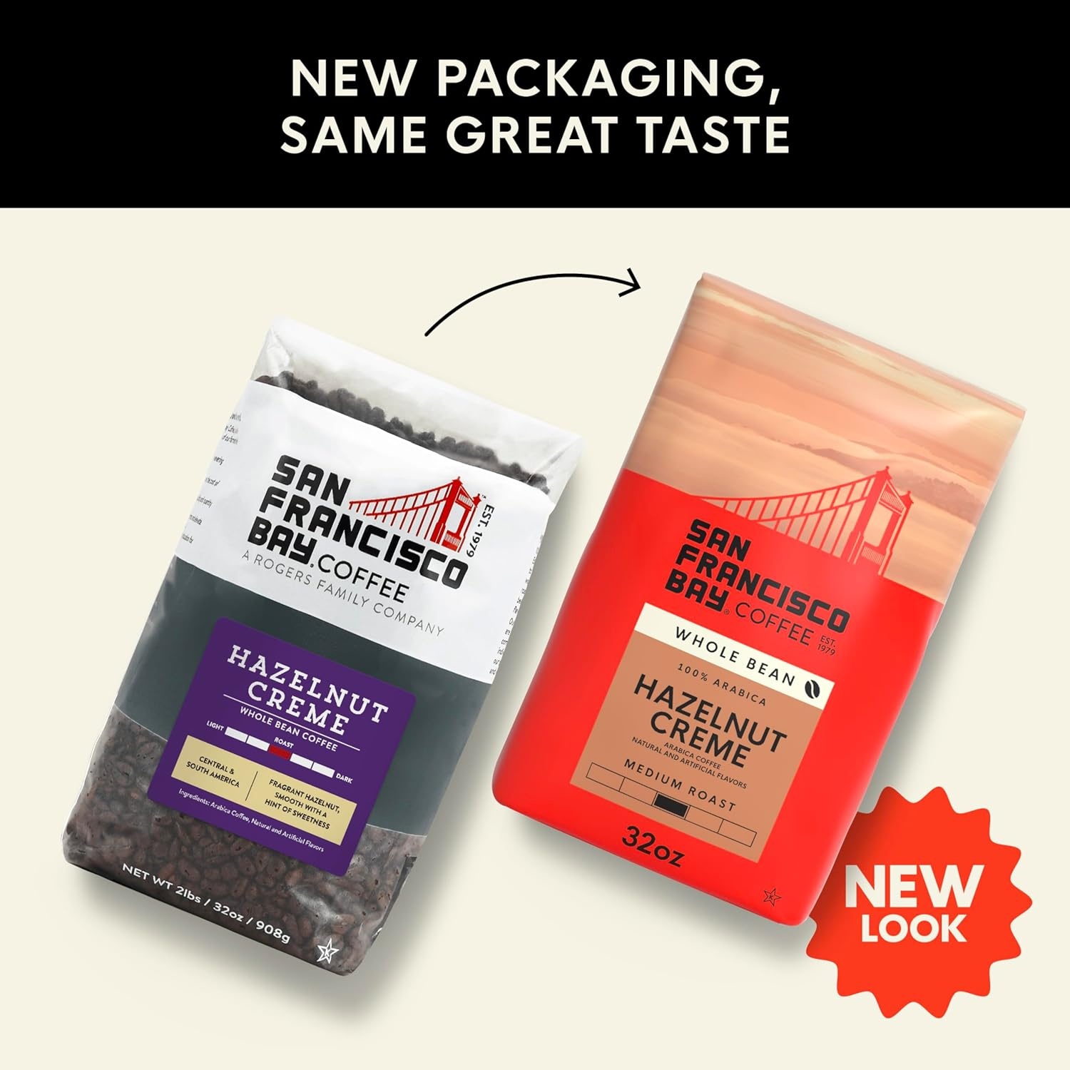 San Francisco Bay Coffee – Medium-Dark Roast Whole Bean Coffee – Espresso Roast (2 lb bag)(Hazelnut Crème)